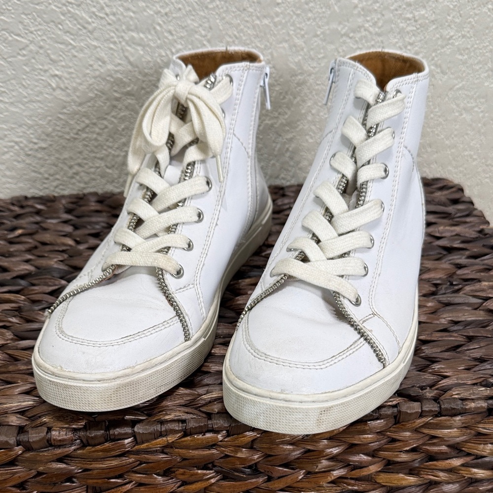 Frye And Co Men Size‎ 9 White High-Top Sneakers with Inside Zipper Detail